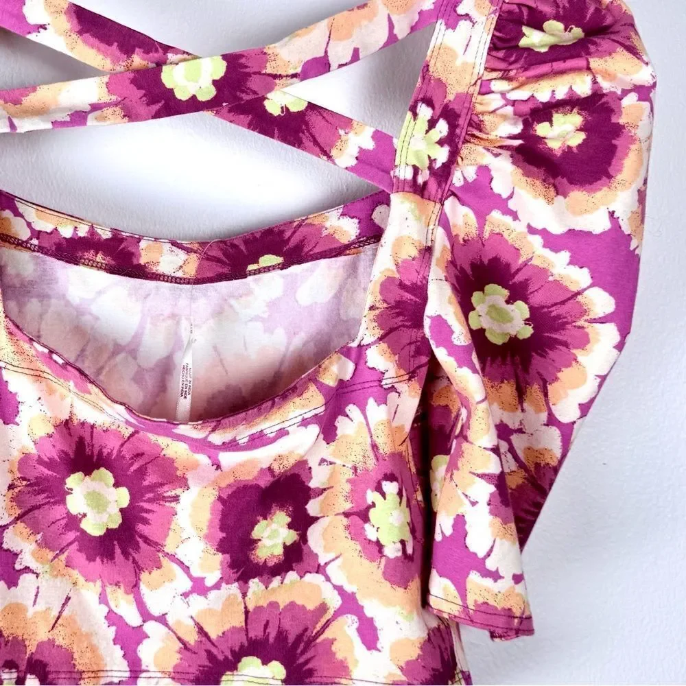 Free People Give Me More Macro Flower Top pink combo cut out design NWT MSRP $98